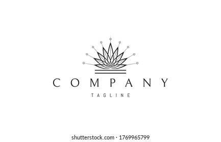 Vector logo on which an abstract image of flower petals with rays emanating from the center of each petal.