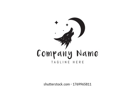 Vector logo on which an abstract image of a wolf howling at the moon.
