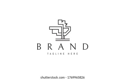 Vector logo on which an abstract image of a rooster in a linear style.