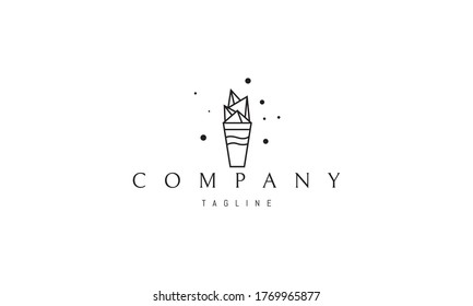 Vector logo on which an abstract image of a tall glass on top of which an ice iceberg.