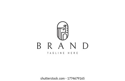 Vector Logo On Which An Abstract Image Of Greek Columns And Arches As Well As A Scroll With Poetry In An Oval.