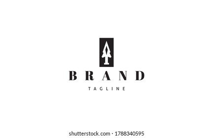 Vector logo on which an abstract image of a spearhead in a rectangle.