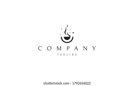 Vector logo on which an abstract image of a cup of hot and aromatic coffee.
