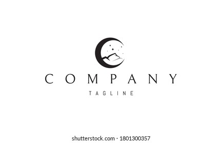 Vector logo on which an abstract image of the moon inside which mountains.