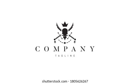 Vector logo on which an abstract image of a pirate skull and crossed sabers.