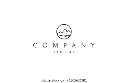 Vector logo on which an abstract image of the mountains and rivers in a circle.