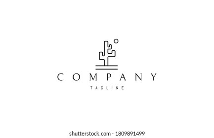 Vector logo on which an abstract image of a cactus under the sun.