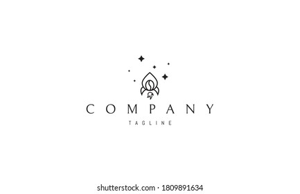 Vector logo on which an abstract image of a water drop in the form of a flying rocket.