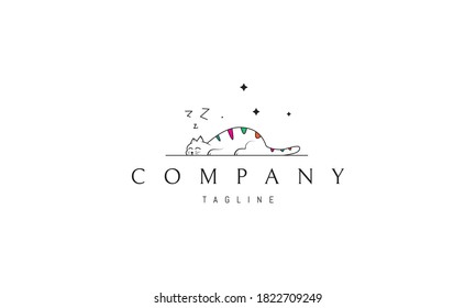 Vector logo on which an abstract image of a funny sleeping cat.