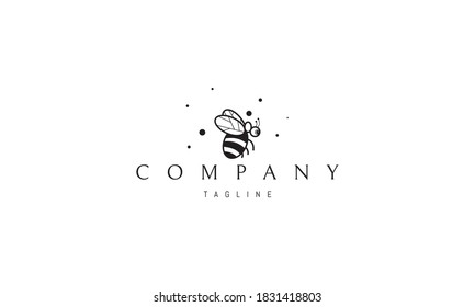 Vector logo on which an abstract image of a funny flying bee on the background of pollen.
