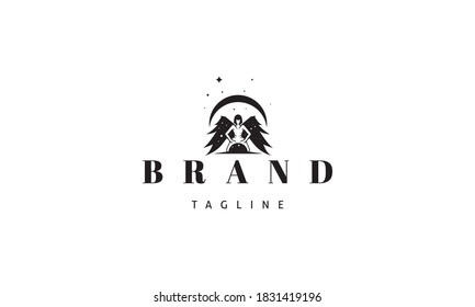 Vector logo on which an abstract image of an angel who bowed his knees in front of the earth.