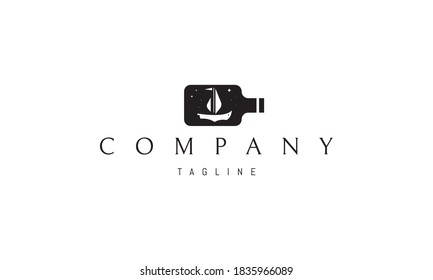 Vector logo on which an abstract image of a ship in a bottle.