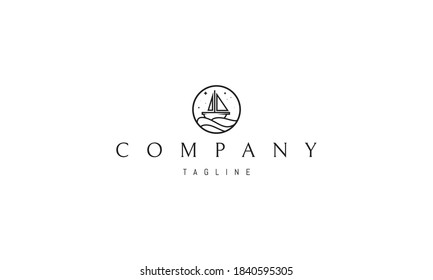 Vector logo on which an abstract image of a ship sailing on waves in a circle.