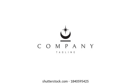 Vector logo on which an abstract image of an inverted moon and stars.