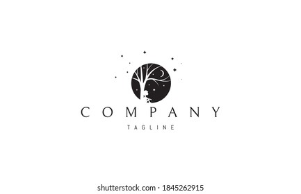 Vector logo on which an abstract image of a child resting under a tree.