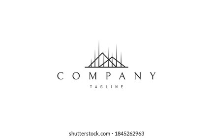 Vector logo on which an abstract image of mountains with vertical rays.