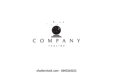 Vector logo on which an abstract image of a magic ball with predictions inside which the moon and stars.