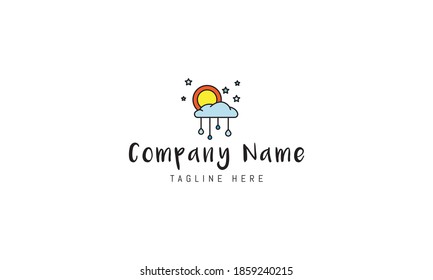Vector logo on which an abstract image of clouds and rain in a childish style.