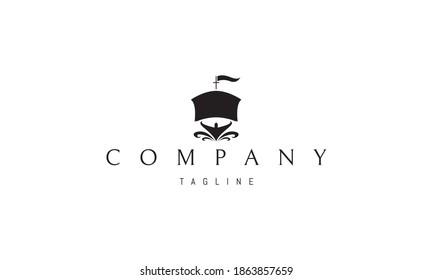 Vector logo on which an abstract image of a sailing ship under sail.