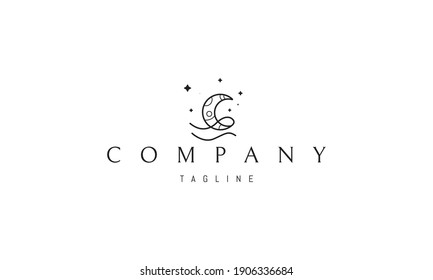 Vector logo on which an abstract image of the moon and waves in a childish style.