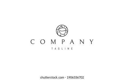 Vector logo on which an abstract image of a coffee cup in a linear style.