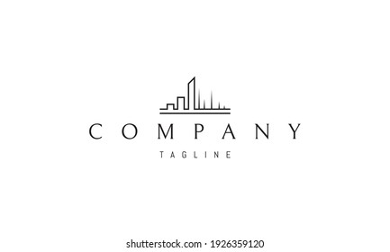 Vector logo on which the abstract image of the silhouette of the city in a linear style.