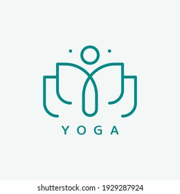 Vector logo on which an abstract image of a person sitting in lotus position.
