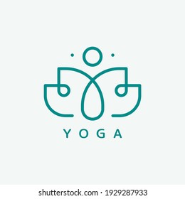 Vector logo on which an abstract image of a person sitting in lotus position.
