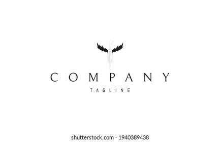 Vector logo on which an abstract image of wings with a spear line in the middle.
