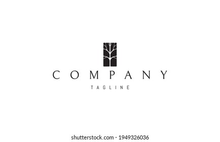 Vector logo on which the abstract image of the silhouette of a tree in a rectangle.