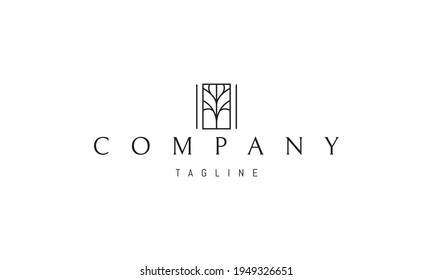 Vector logo on which an abstract image of a minimalist tree in a rectangle.