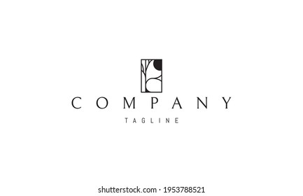 Vector logo on which an abstract image of a tree under the moon in a linear style.