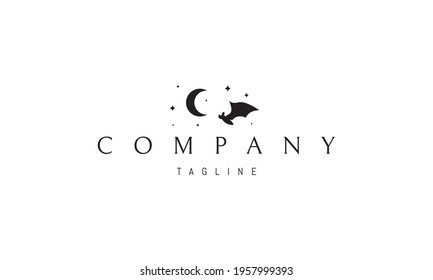 Vector logo on which an abstract image of a bat on the background of the stars and the moon.