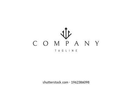 Vector logo on which an abstract image of three skyscrapers in the form of a trident.