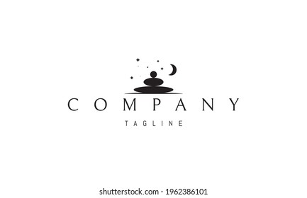 Vector logo on which an abstract image of a stack of pebbles in the form of a meditator.