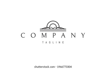Vector logo on which the abstract image of the sun behind the clouds in a linear style.