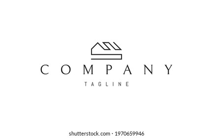 Vector Logo On Which An Abstract Image Of A House With A Roof In The Form Of A Continuous Line.