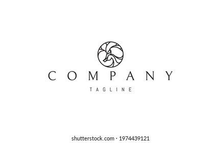 Vector logo on which an abstract image of a deer head in a linear style in a circle.