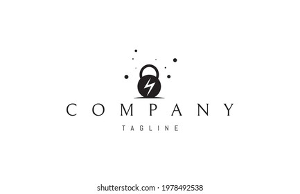 Vector logo on which an abstract image of a kettlebell with a lightning on it.