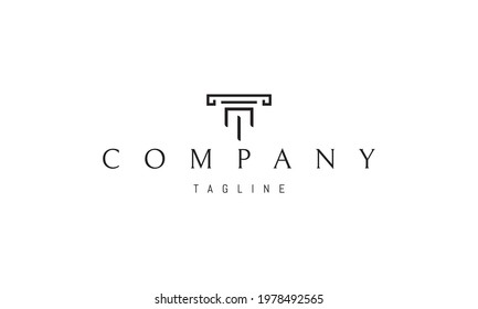 Vector logo on which an abstract image of a Greek column in the form of the letter T.