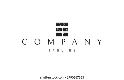 Vector logo on which an abstract image of the silhouette of a tree from three parts.
