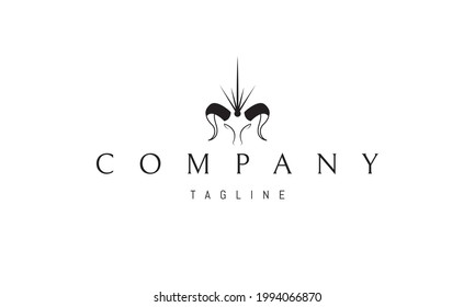 Vector logo on which an abstract image of a ram head with a star between the horn.