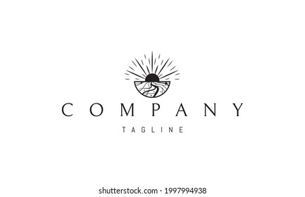 Logo vector en el que una imagen abstracta de un amanecer solar en el río.
