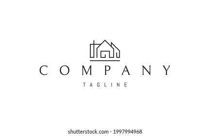 Vector logo on which an abstract image of a building in a linear style.