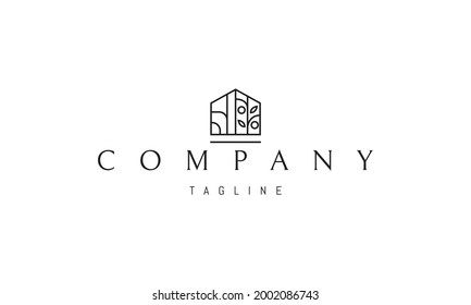 Vector logo on which an abstract image of a garden house in a linear style.