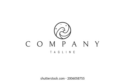 Vector logo on which an abstract image of a dove in a circle in a linear style.