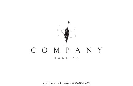 Vector logo on which an abstract image of a writer pen with planets and stars.