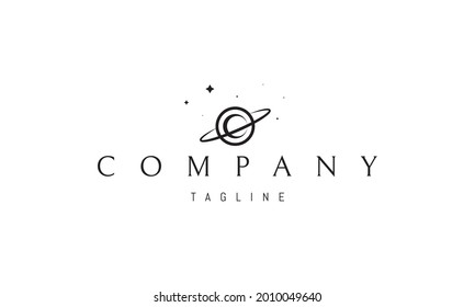 Vector logo on which an abstract image of the moon with an orbit on a background of stars.