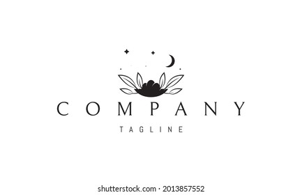Vector logo on which the abstract image of a birds nest against the background of the moon and stars.