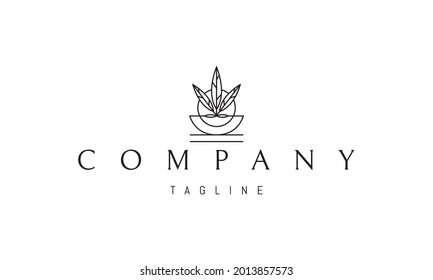 Vector logo on which an abstract image of three leaves in a bowl.